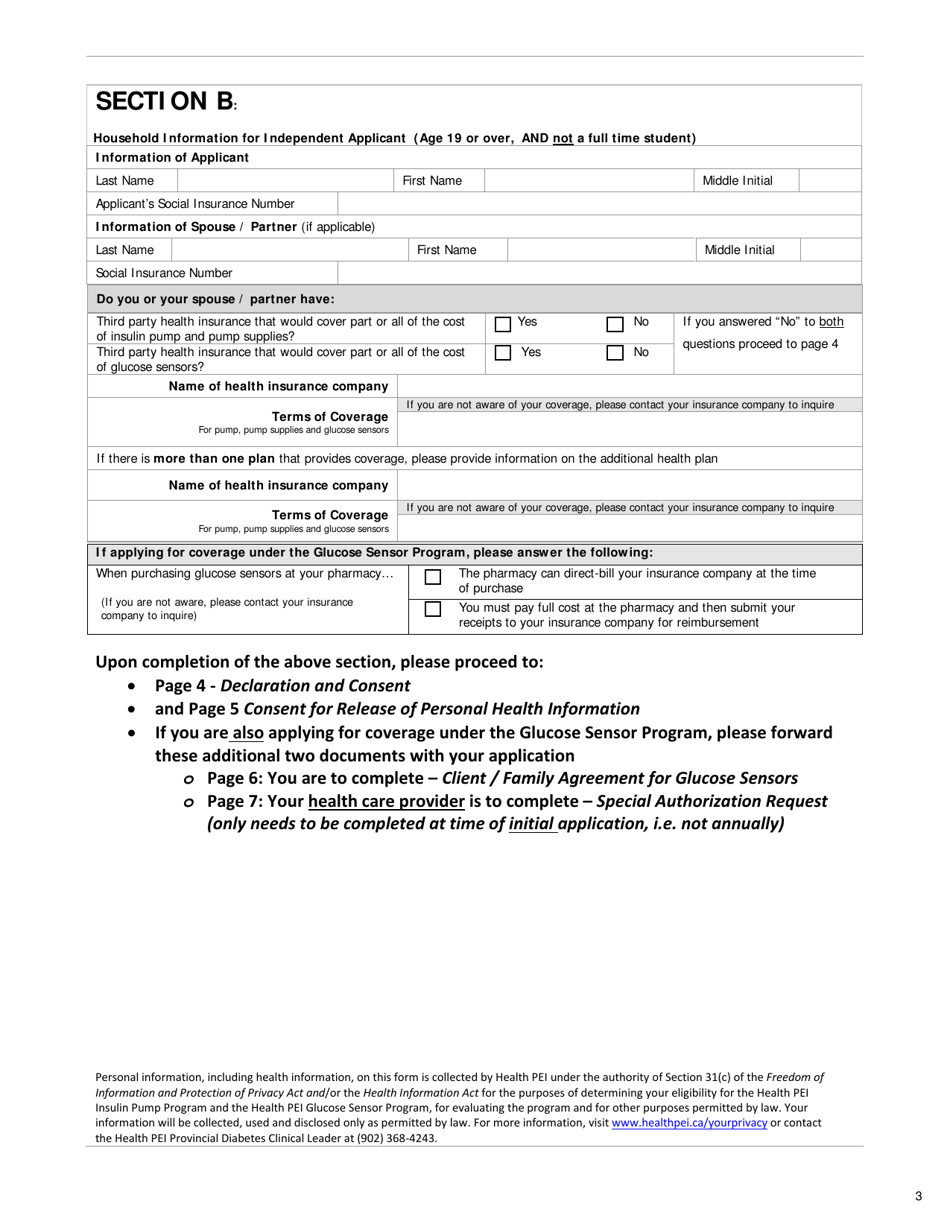 Initial Family Contribution Assessment and Release of Information Form - Pei Insulin Pump Program and Glucose Sensor Program - Prince Edward Island, Canada, Page 3