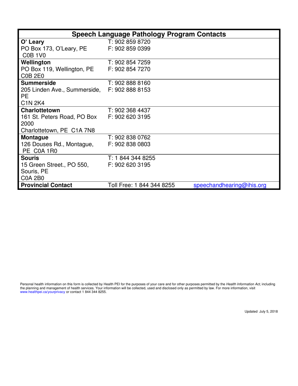 Preschool Speech-Language Pathology Referral - Prince Edward Island, Canada, Page 2