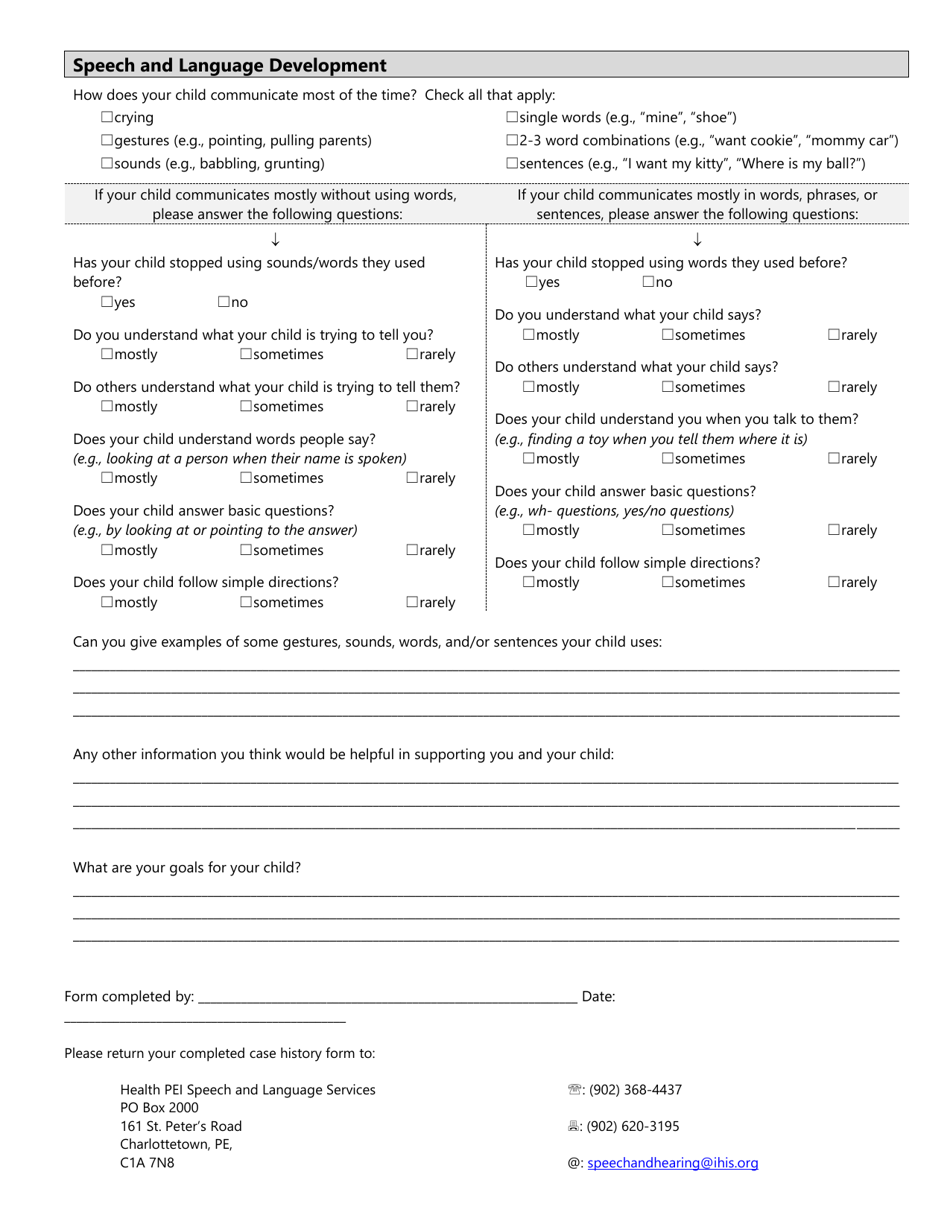 Speech-Language Pathology Case History - All About Your Child - Prince Edward Island, Canada, Page 3