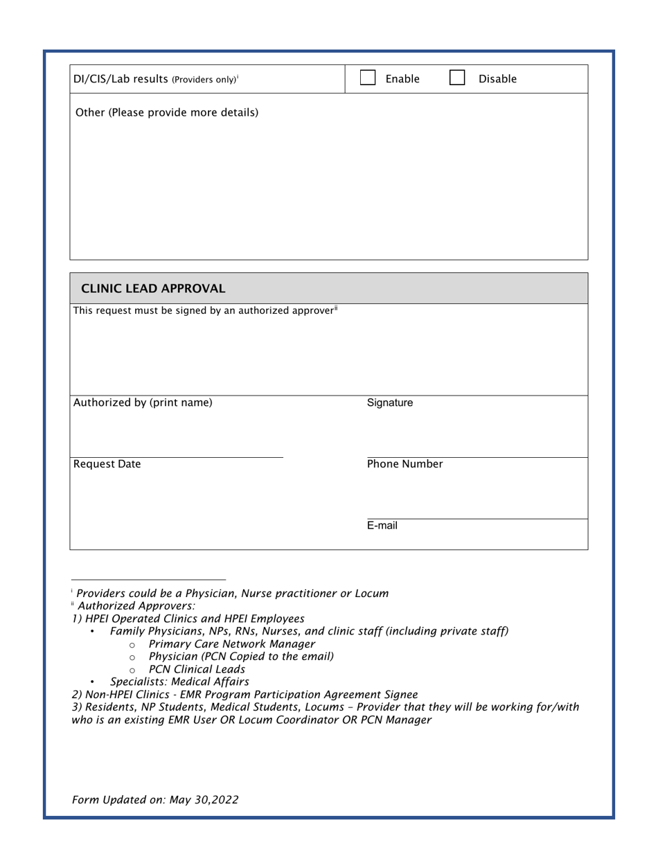 Emr Change User Access Request Form - Prince Edward Island, Canada, Page 2