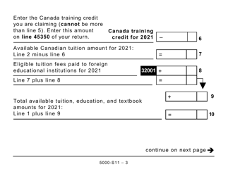Form 5000-S11 (T1) Schedule 11 Federal Tuition, Education, and Textbook Amounts and Canada Training Credit (Large Print) - Canada, Page 3