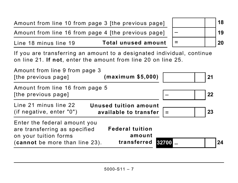 Form 5000-S11 (T1) Schedule 11 Federal Tuition, Education, and Textbook Amounts and Canada Training Credit (Large Print) - Canada, Page 7