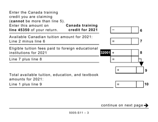 Form 5005-S11 Schedule 11 Federal Tuition, Education, and Textbook Amounts and Canada Training Credit (Large Print) - Canada, Page 3