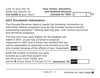 Form 5005-S11 Schedule 11 Federal Tuition, Education, and Textbook Amounts and Canada Training Credit (Large Print) - Canada, Page 5