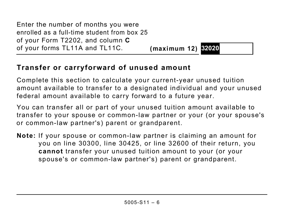 Form 5005 S11 Schedule 11 Fill Out Sign Online And Download Printable Pdf Canada 