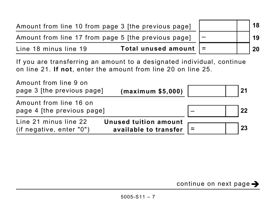 Form 5005-S11 Schedule 11 Federal Tuition, Education, and Textbook Amounts and Canada Training Credit (Large Print) - Canada, Page 7