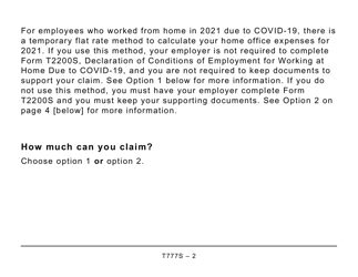 Form T777S Statement of Employment Expenses for Working at Home Due to Covid-19 (Large Print) - Canada, Page 2