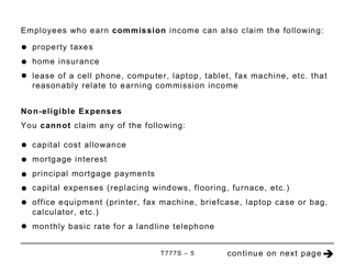 Form T777S Statement of Employment Expenses for Working at Home Due to Covid-19 (Large Print) - Canada, Page 5