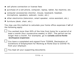 Form T777S Statement of Employment Expenses for Working at Home Due to Covid-19 (Large Print) - Canada, Page 6