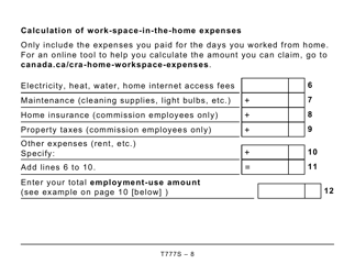 Form T777S Statement of Employment Expenses for Working at Home Due to Covid-19 (Large Print) - Canada, Page 8