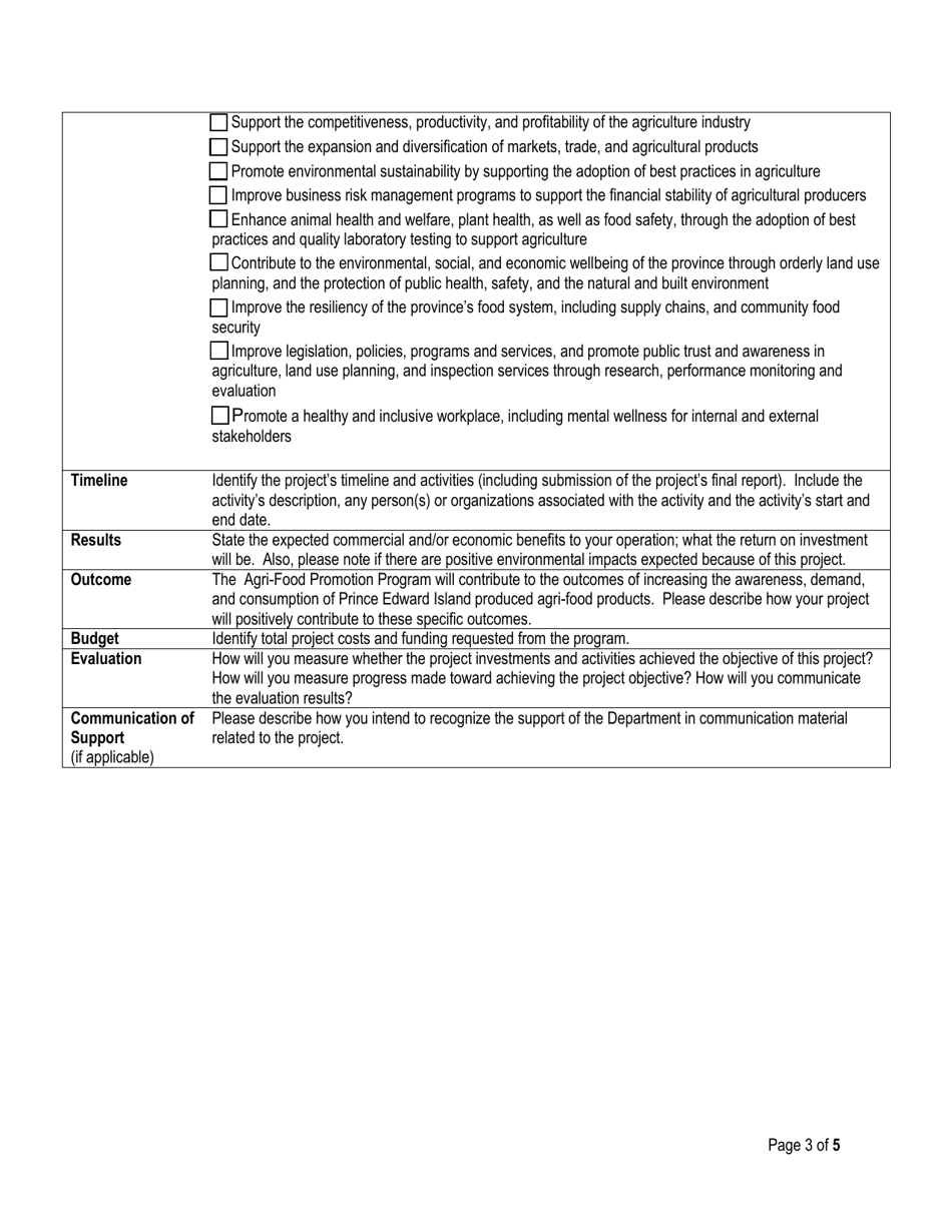 Agri-Food Promotion Program Application Form - Prince Edward Island, Canada, Page 3