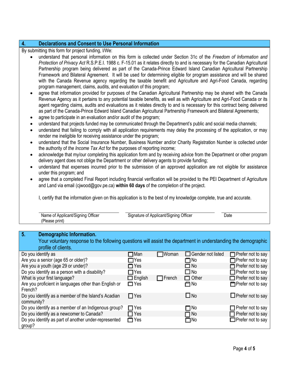 Agri-Food Promotion Program Application Form - Prince Edward Island, Canada, Page 4