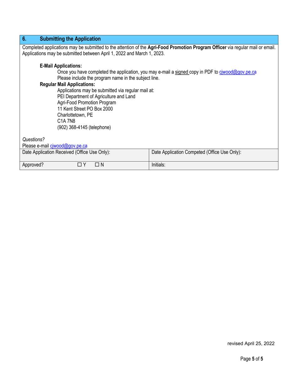 Agri-Food Promotion Program Application Form - Prince Edward Island, Canada, Page 5
