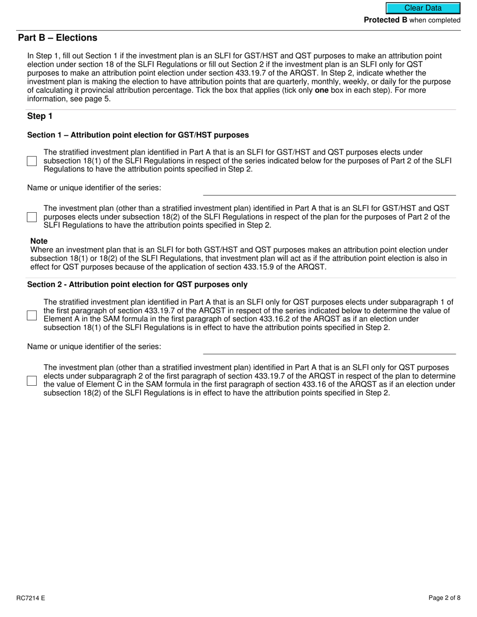 Form RC7214 Attribution Point Elections or Revocation of the Election for Selected Listed Financial Institutions for Gst / Hst and Qst Purposes or Only for Qst Purposes - Canada, Page 2