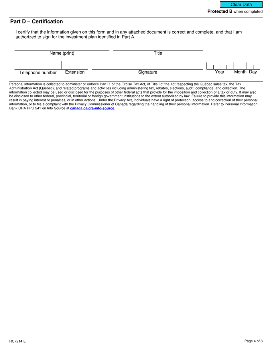 Form RC7214 Attribution Point Elections or Revocation of the Election for Selected Listed Financial Institutions for Gst / Hst and Qst Purposes or Only for Qst Purposes - Canada, Page 4