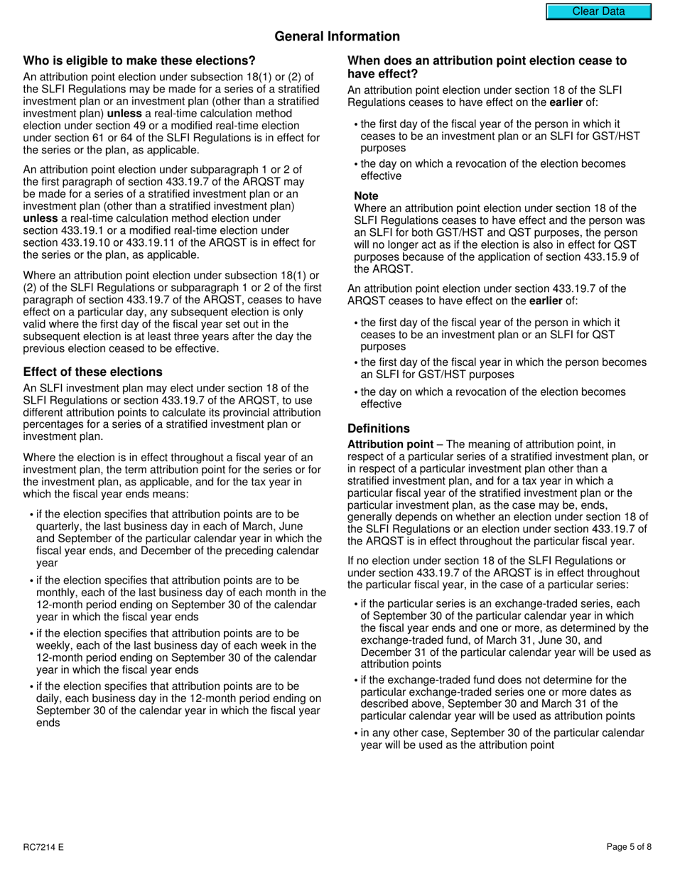 Form RC7214 Attribution Point Elections or Revocation of the Election for Selected Listed Financial Institutions for Gst / Hst and Qst Purposes or Only for Qst Purposes - Canada, Page 5