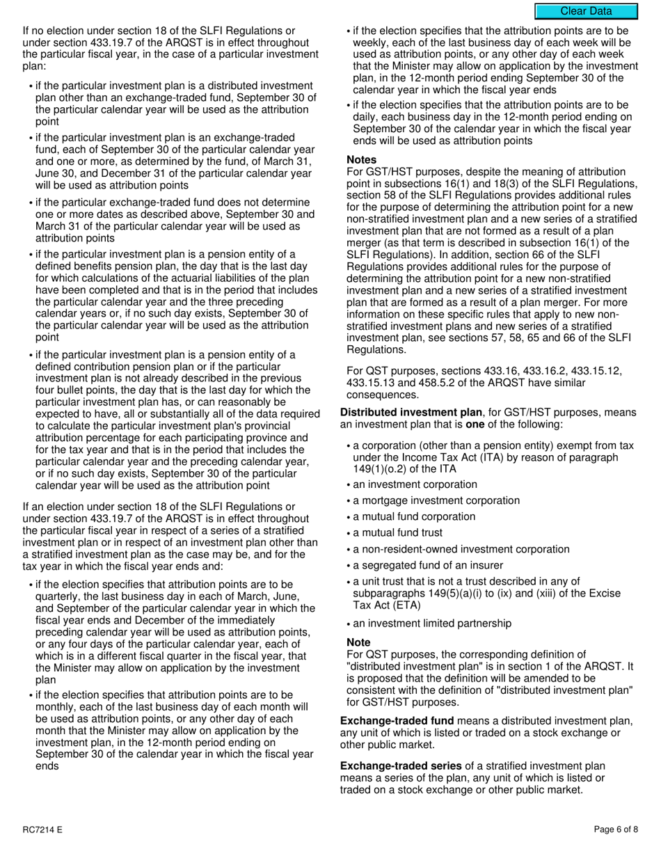 Form RC7214 Attribution Point Elections or Revocation of the Election for Selected Listed Financial Institutions for Gst / Hst and Qst Purposes or Only for Qst Purposes - Canada, Page 6