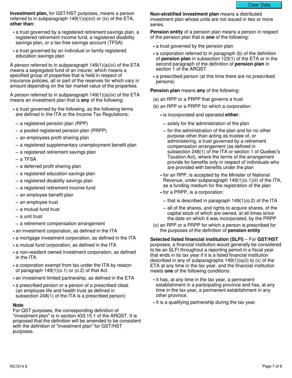 Form RC7214 Attribution Point Elections or Revocation of the Election for Selected Listed Financial Institutions for Gst / Hst and Qst Purposes or Only for Qst Purposes - Canada, Page 7