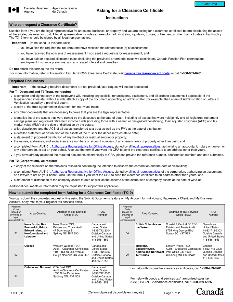 Form TX19 Download Fillable PDF Or Fill Online Asking For A Clearance 