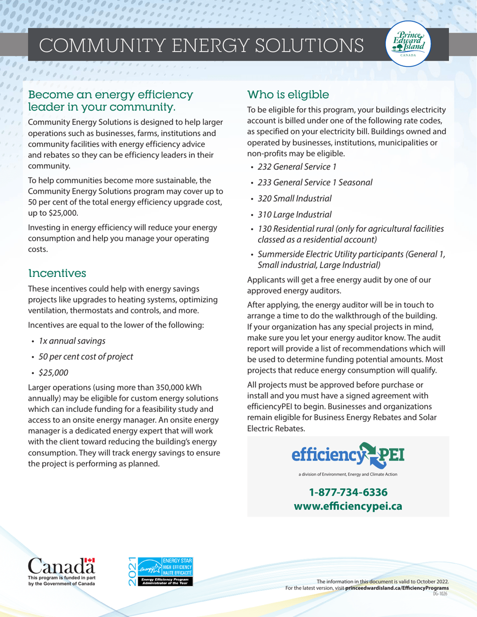 Form DG-1026 Community Energy Solutions Application - Prince Edward Island, Canada, Page 1