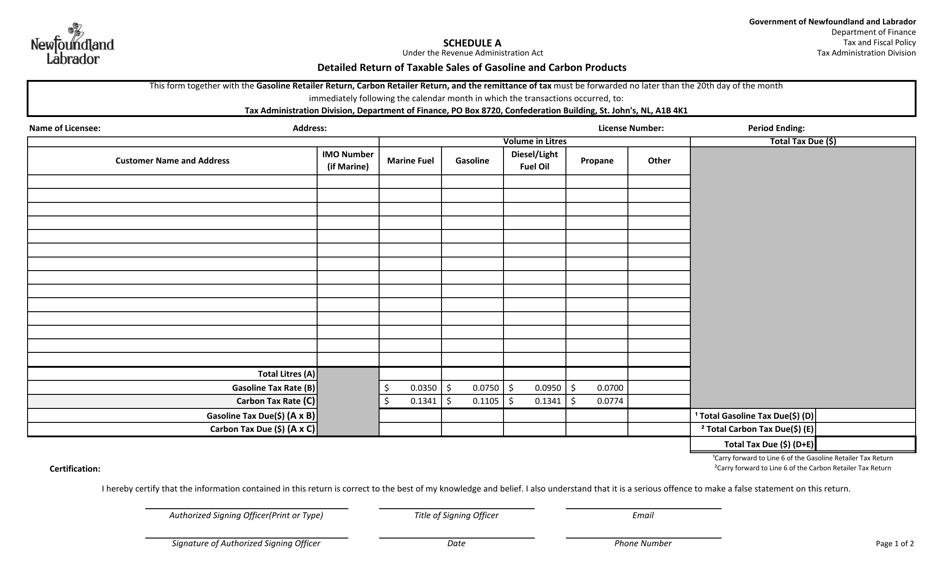 Schedule A Gasoline Retailer Tax - Newfoundland and Labrador, Canada, Page 5