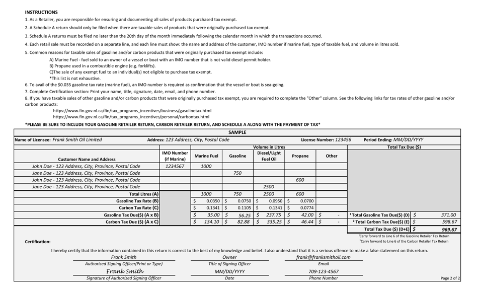 Schedule A Gasoline Retailer Tax - Newfoundland and Labrador, Canada, Page 6