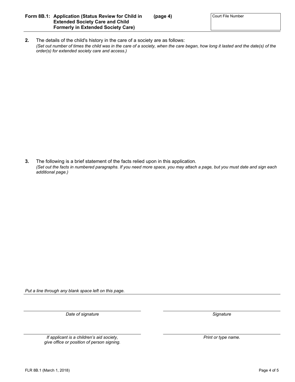 Form 8B.1 Application (Status Review for Child in Extended Society Care and Child Formerly in Extended Society Care) - Ontario, Canada, Page 4