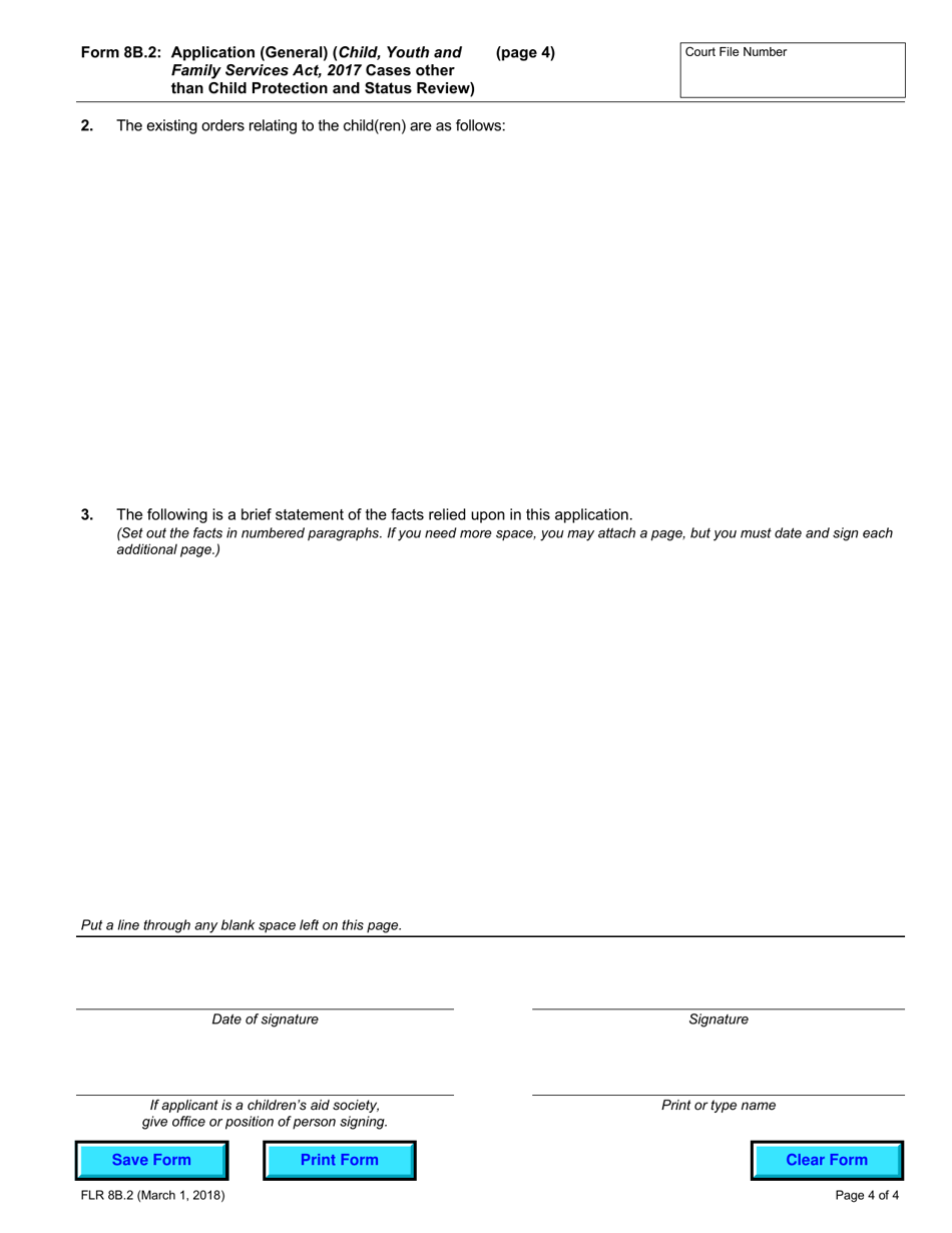 Form 8B.2 Application (General) (Child, Youth and Family Services Act, 2017 Cases Other Than Child Protection and Status Review) - Ontario, Canada, Page 4