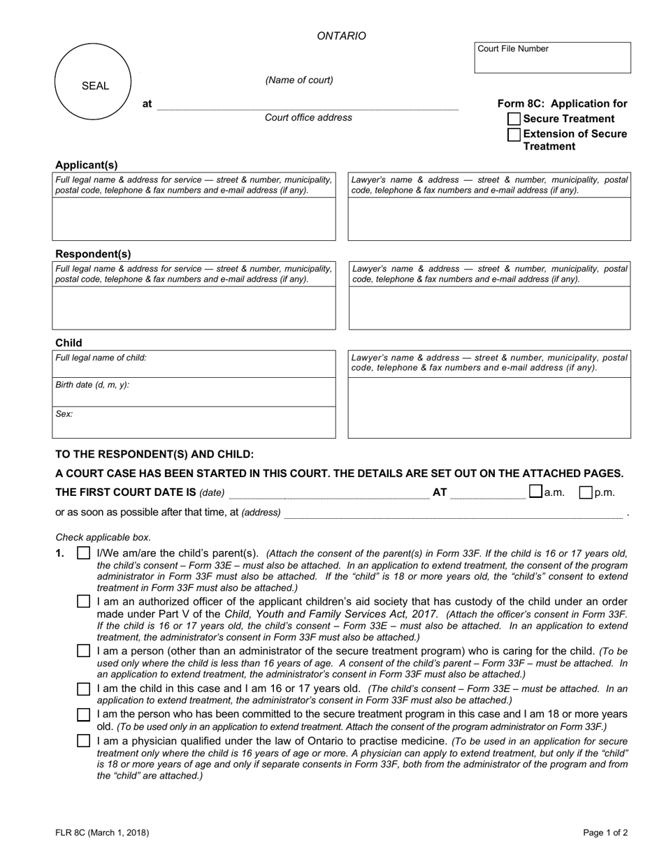 Form 8C Application (Secure Treatment) - Ontario, Canada, Page 1