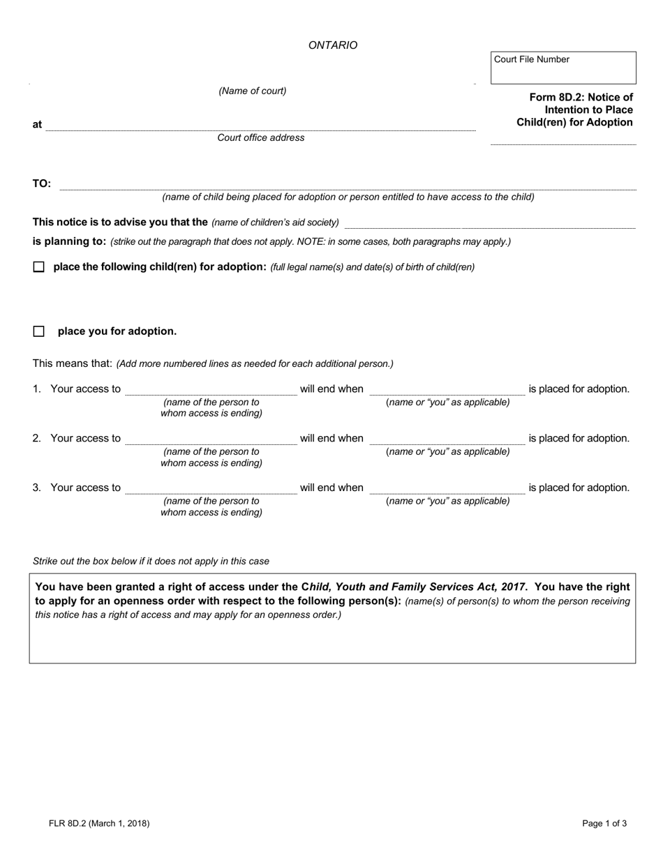 Form 8D.2 Notice of Intention to Place Child(Ren) for Adoption - Ontario, Canada, Page 1