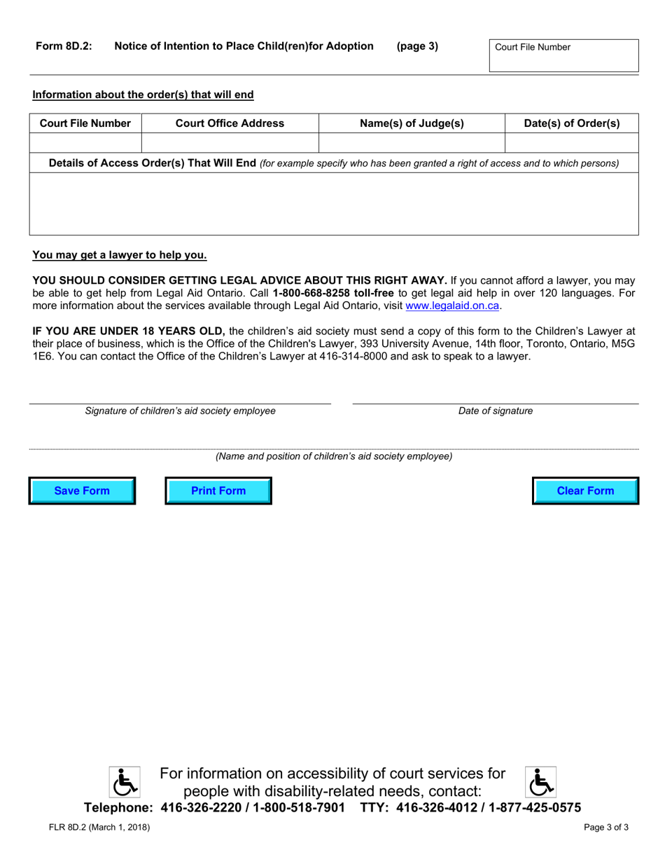Form 8D.2 Notice of Intention to Place Child(Ren) for Adoption - Ontario, Canada, Page 3