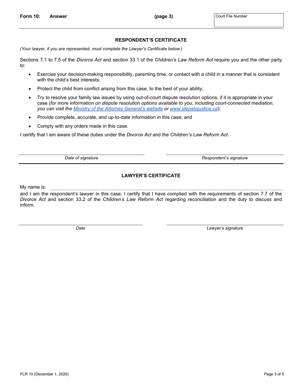 Form 10 Answer - Ontario, Canada, Page 3