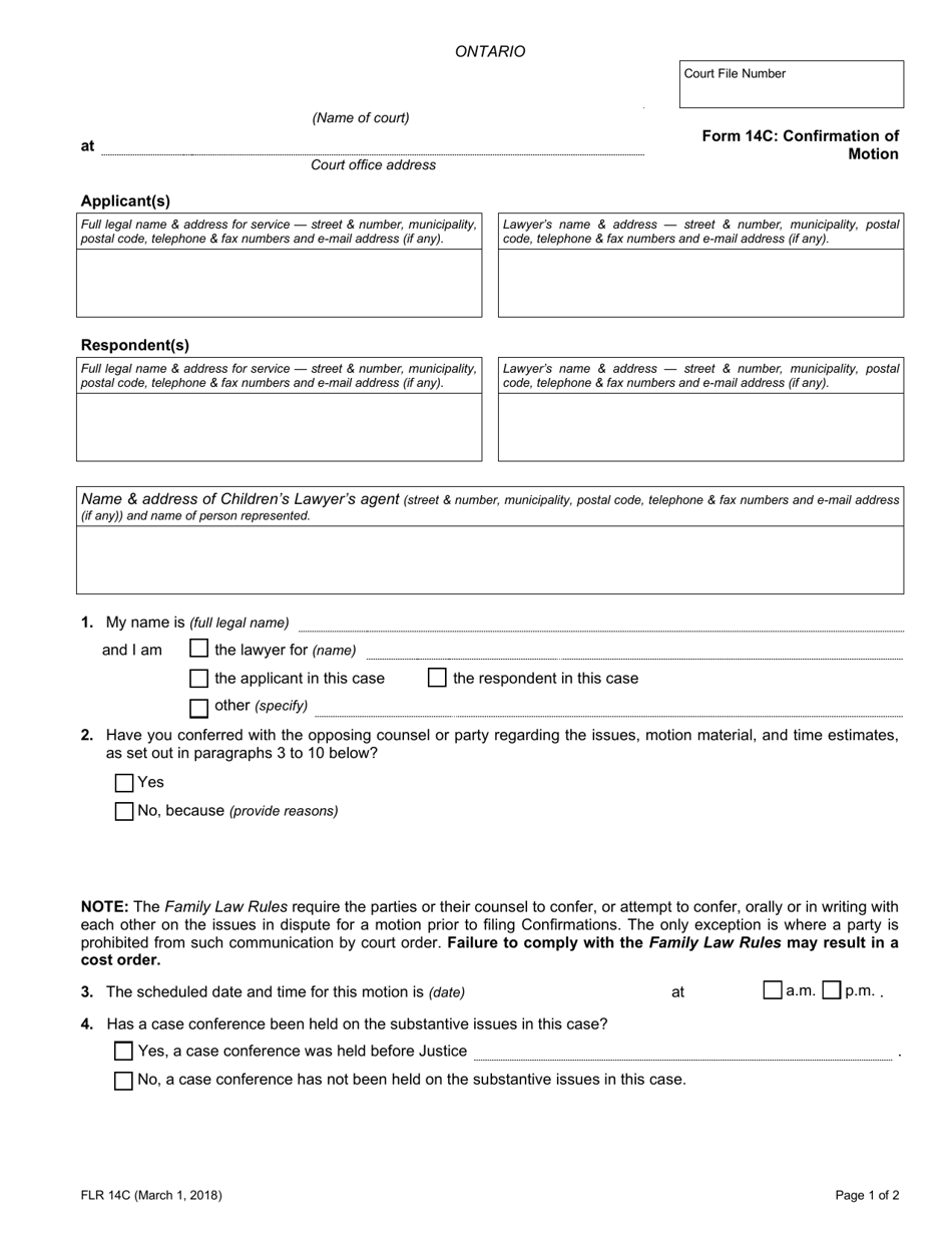 Form 14C Confirmation of Motion - Ontario, Canada, Page 1