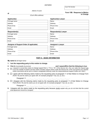 Form 15B Response to Motion to Change - Ontario, Canada