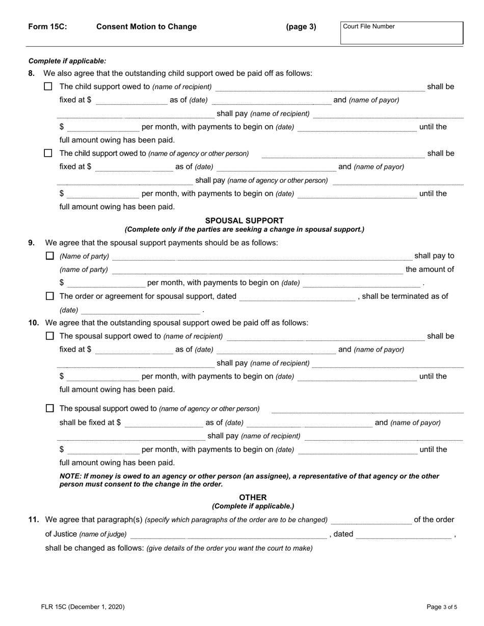 Form 15C Consent Motion to Change - Ontario, Canada, Page 3