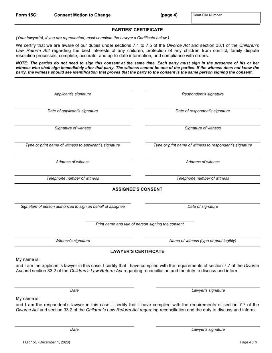 Form 15C Consent Motion to Change - Ontario, Canada, Page 4