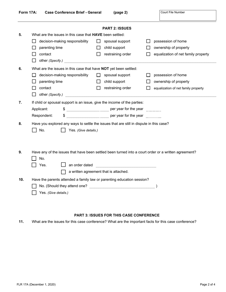 Form 17A Case Conference Brief - General - Ontario, Canada, Page 2