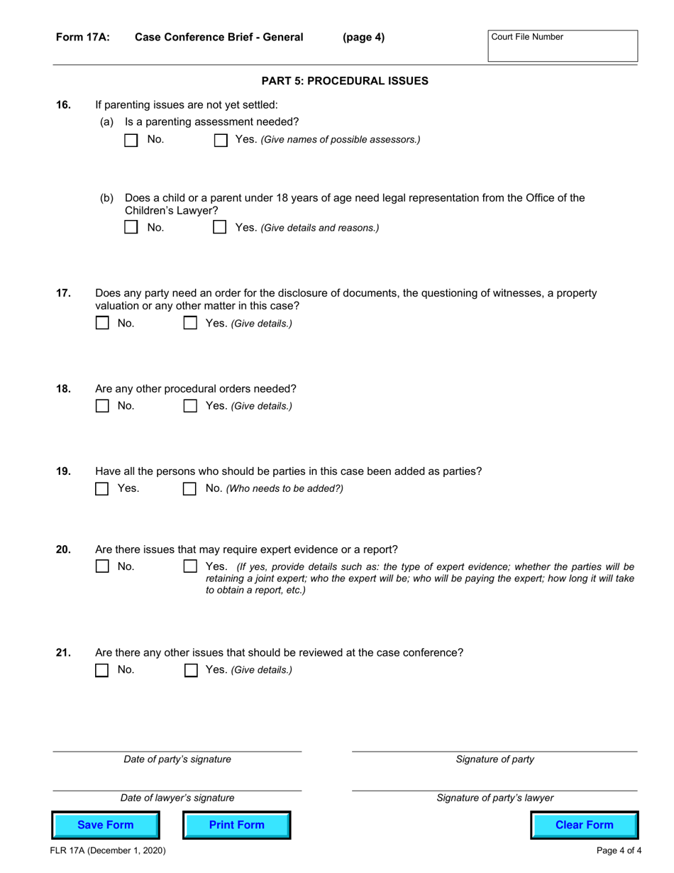 Form 17A Case Conference Brief - General - Ontario, Canada, Page 4
