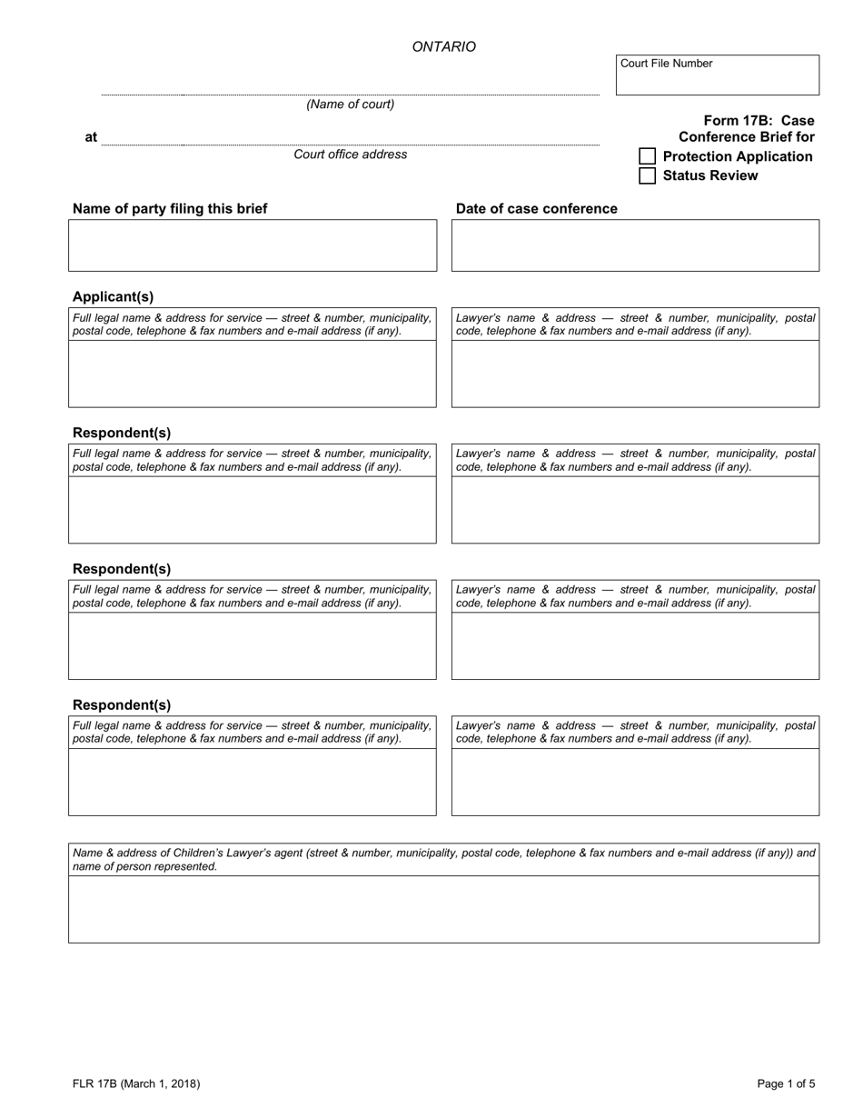 Form 17B Case Conference Brief for Protection Application or Status Review - Ontario, Canada, Page 1