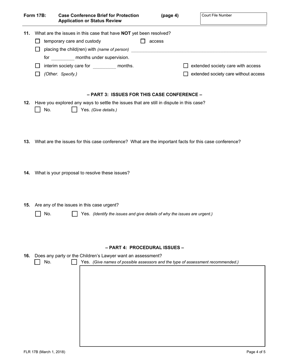 Form 17B Case Conference Brief for Protection Application or Status Review - Ontario, Canada, Page 4