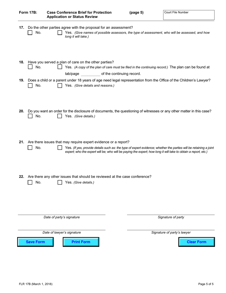 Form 17B Case Conference Brief for Protection Application or Status Review - Ontario, Canada, Page 5