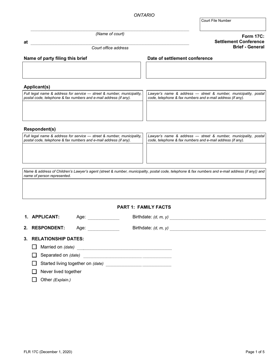 Form 17C Settlement Conference Brief - General - Ontario, Canada, Page 1