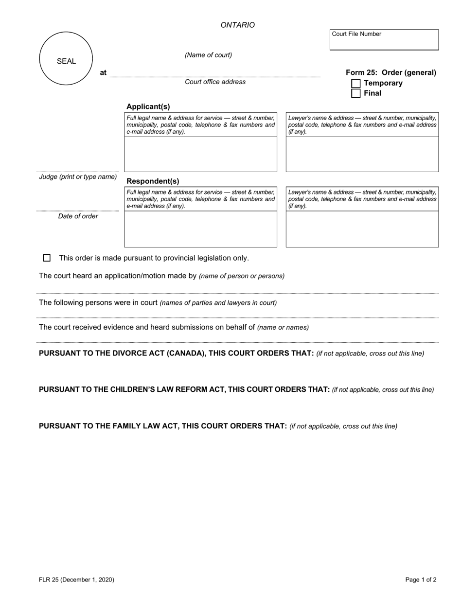Form 25 Order (General) - Ontario, Canada, Page 1