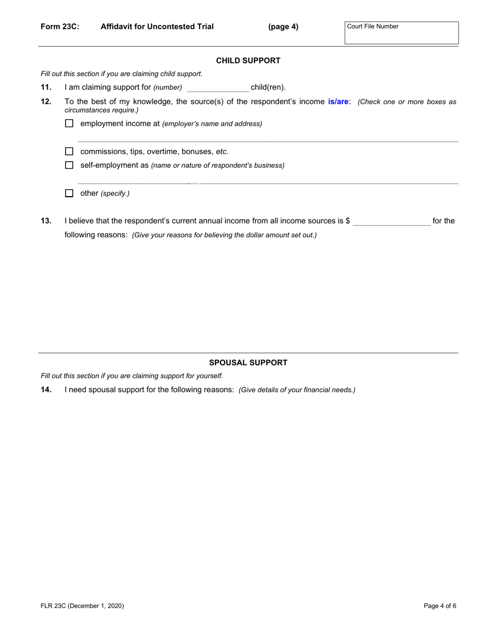Form 23C Affidavit for Uncontested Trial - Ontario, Canada, Page 4