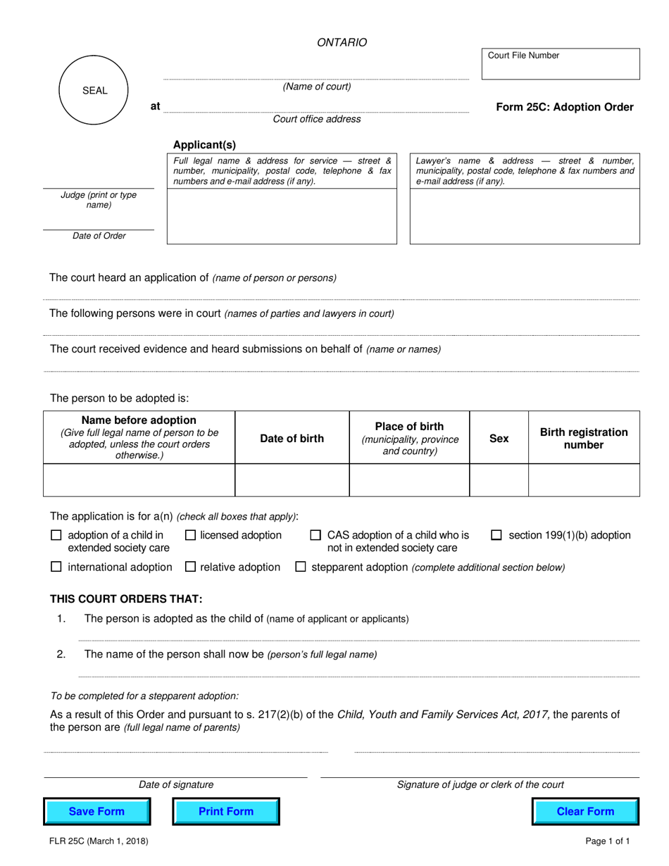 Form 25C Adoption Order - Ontario, Canada, Page 1