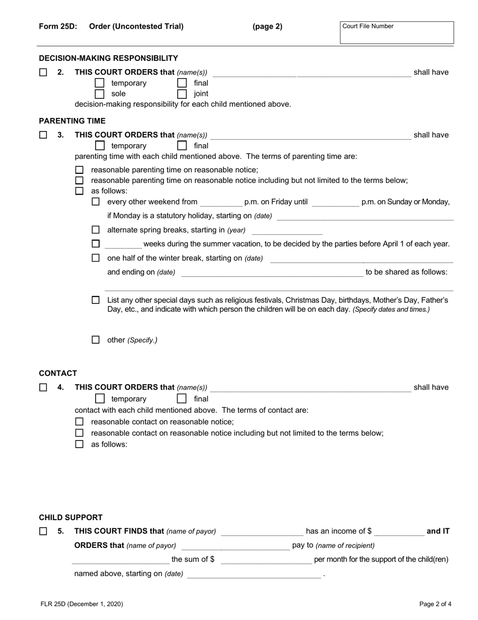 Form 25D Order (Uncontested Trial) - Temporary / Final - Ontario, Canada, Page 2