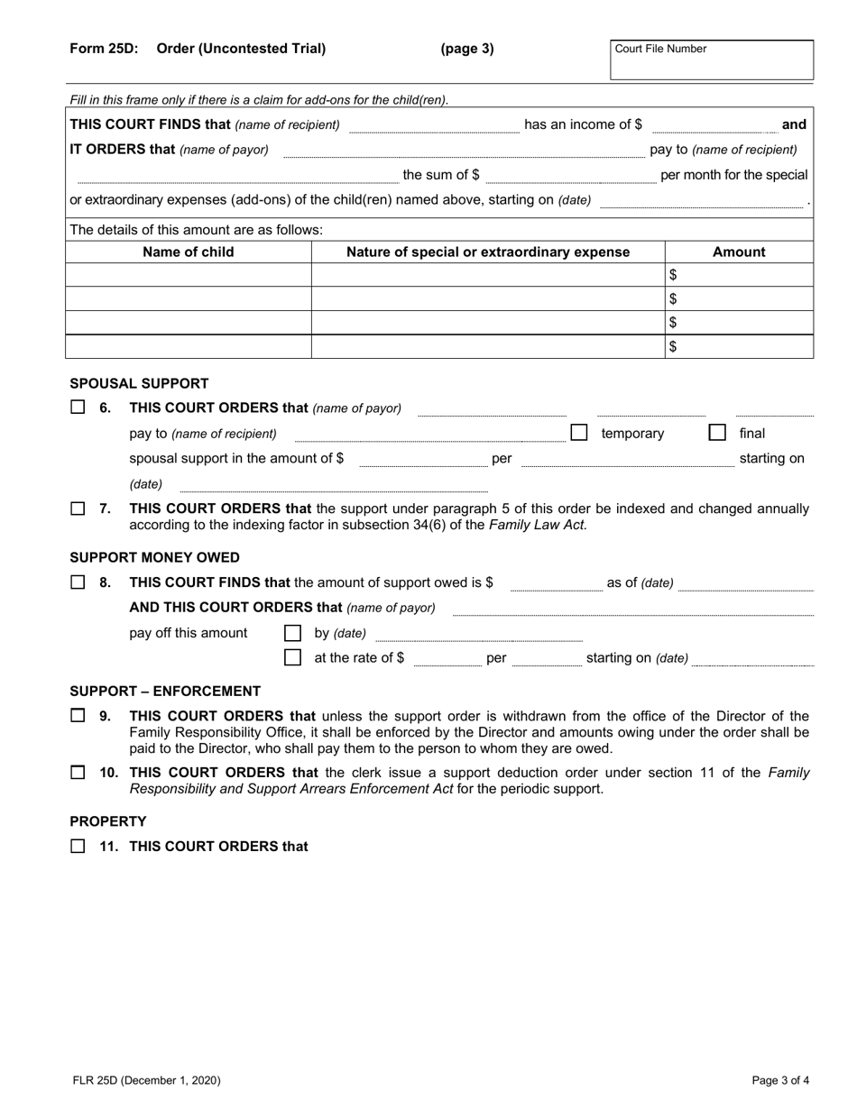 Form 25D Order (Uncontested Trial) - Temporary / Final - Ontario, Canada, Page 3