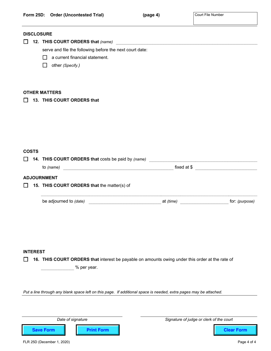 Form 25D Order (Uncontested Trial) - Temporary / Final - Ontario, Canada, Page 4