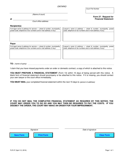 Form 27 Request for Financial Statement - Ontario, Canada