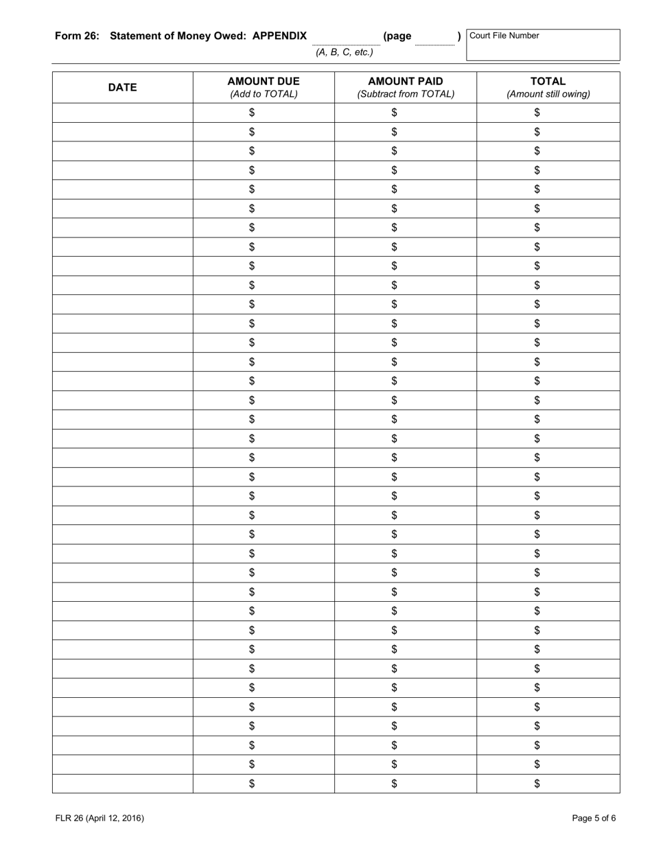 Form 26 Statement of Money Owed - Ontario, Canada, Page 5